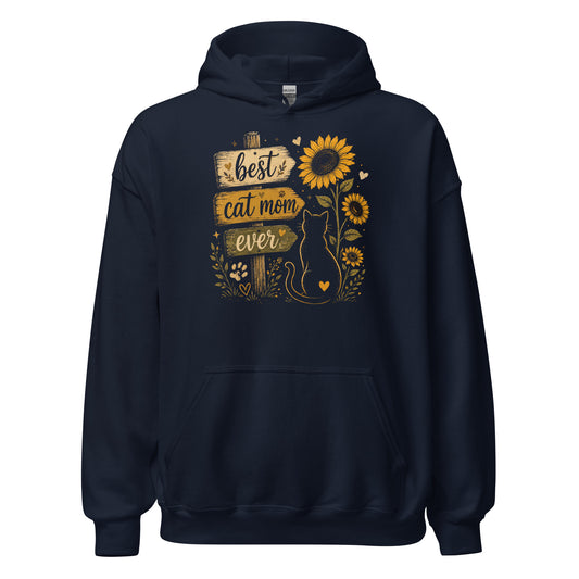 Best Cat Mom Ever hoodie in Navy, front view