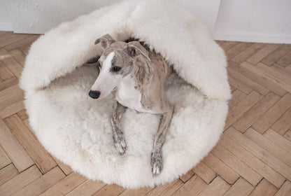 Premium Natural Sheepskin Pet Cave Bed — White