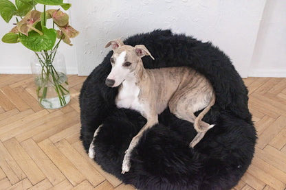 Premium Natural Sheepskin Pet Cave Bed — Black