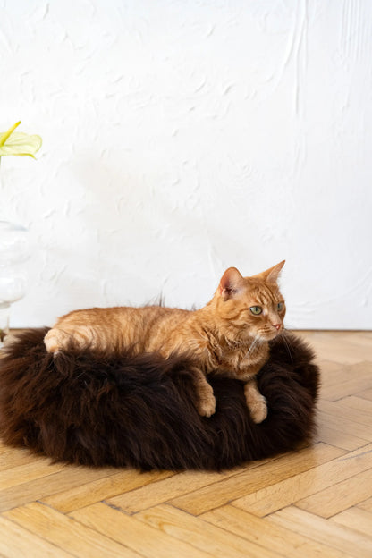 Premium Natural Sheepskin Pet Bed — Brown