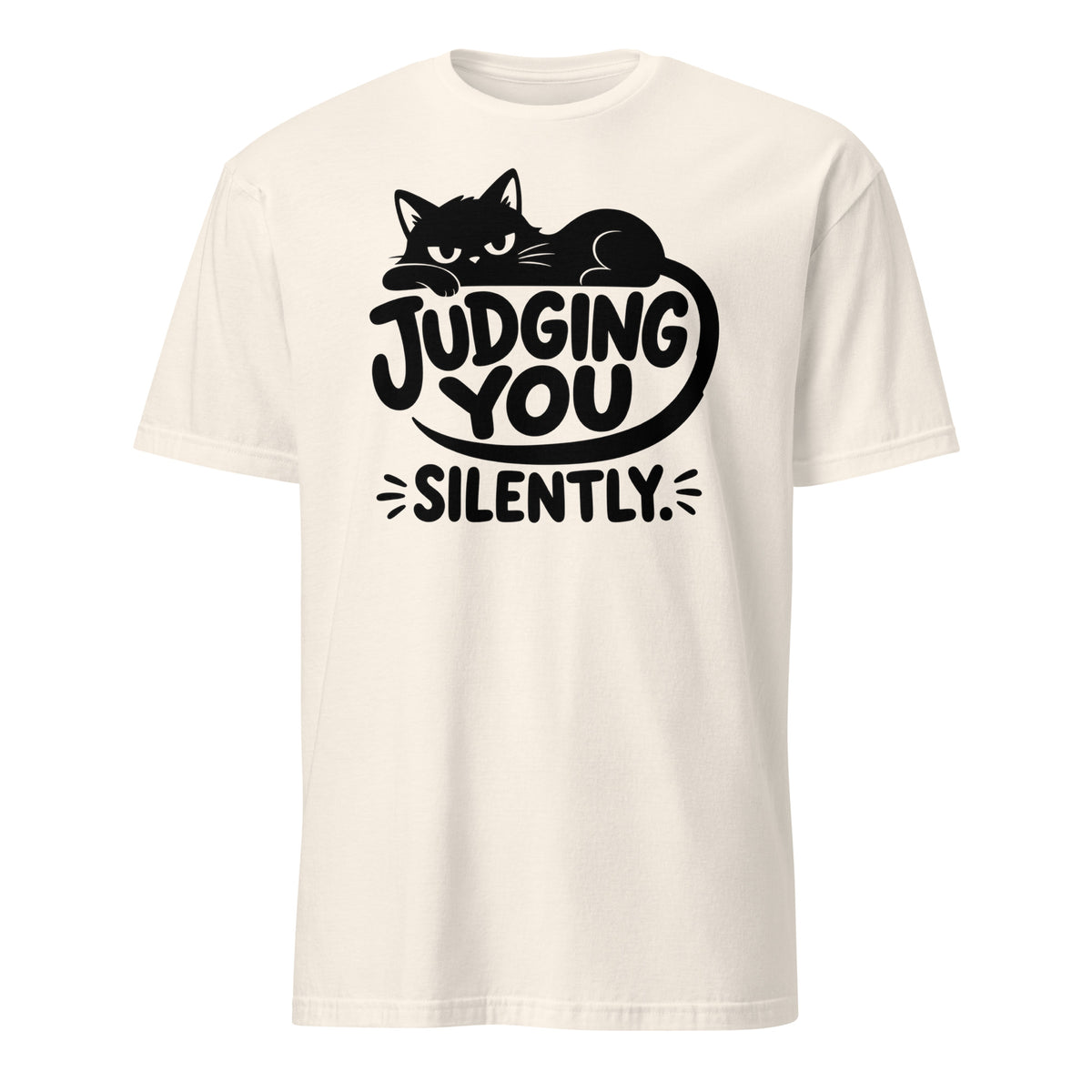 Judging You Silently lounging cat tee in Natural, front view
