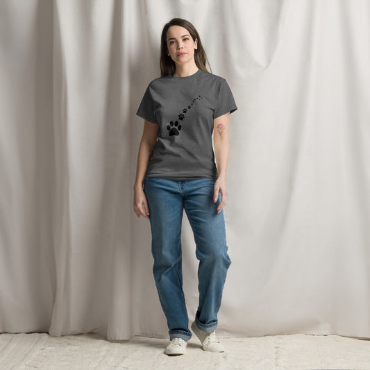 Pawprints to the Stars pet memorial tee, for pet parents, in Dark Heather, product view 2