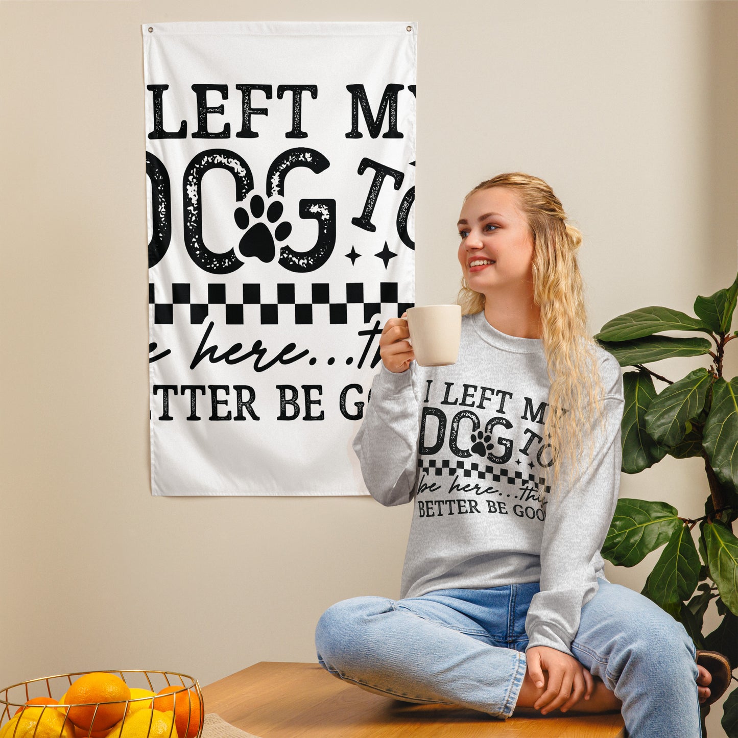 I Left My Dog to Be Here sweatshirt in Ash, front view