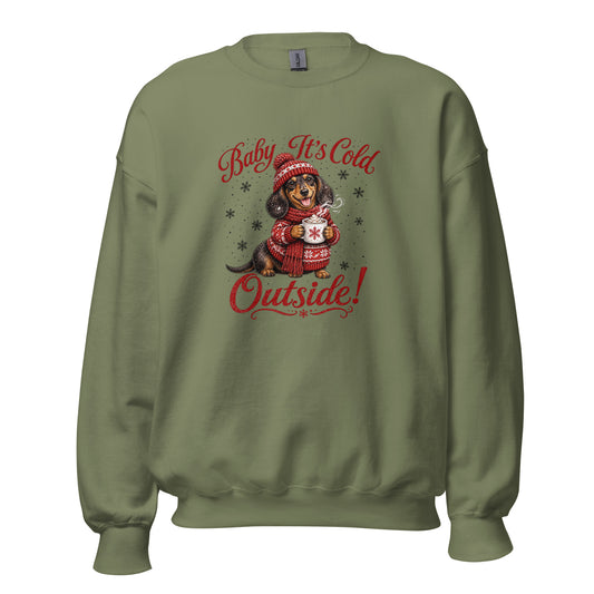 Baby It's Cold Outside Dachshund Sweatshirt for dog parent in Military Green, product view 2