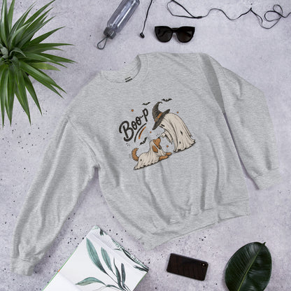 Boo-p ghost dog Halloween sweatshirt in Sport Grey, front view