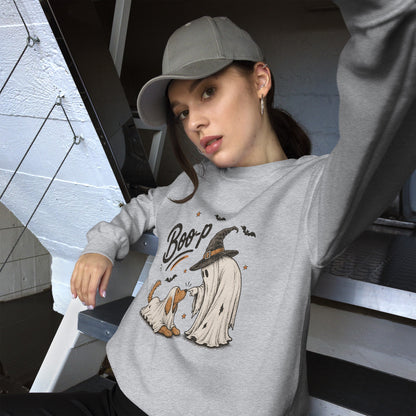 Boo-p ghost dog Halloween sweatshirt in Sport Grey, front view