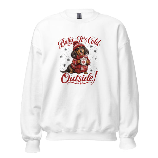Baby It's Cold Outside Dachshund Sweatshirt for dog parent in White, front view