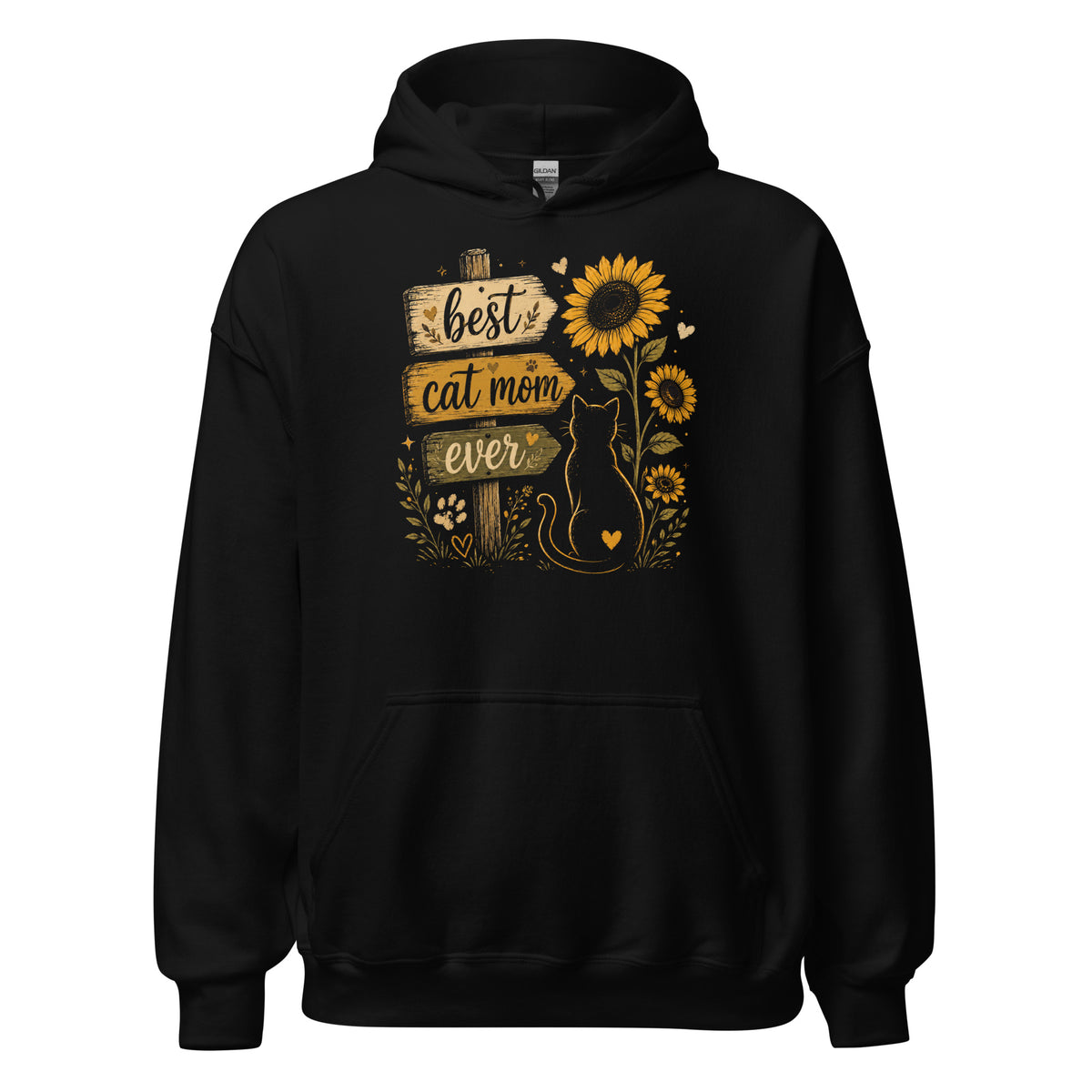 Best Cat Mom Ever hoodie in Black, front view