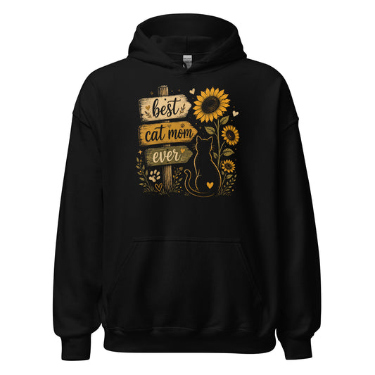 Best Cat Mom Ever hoodie in Black, front view