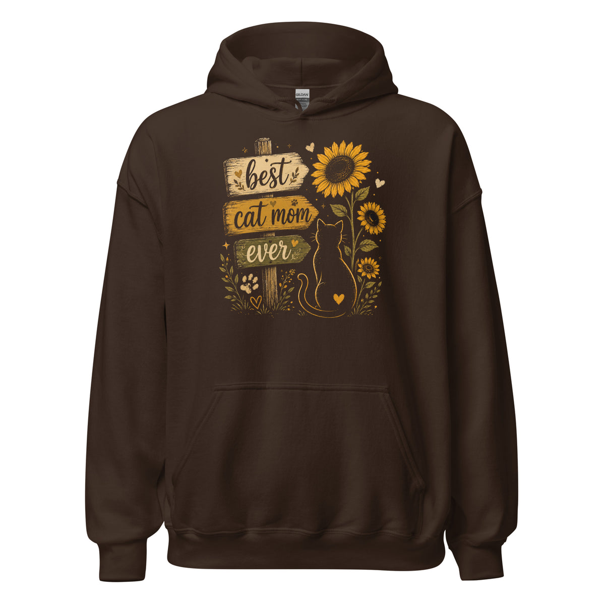 Best Cat Mom Ever hoodie in Dark Chocolate, front view