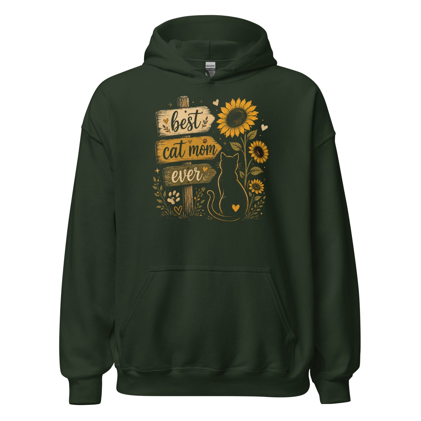 Best Cat Mom Ever hoodie in Forest Green, front view