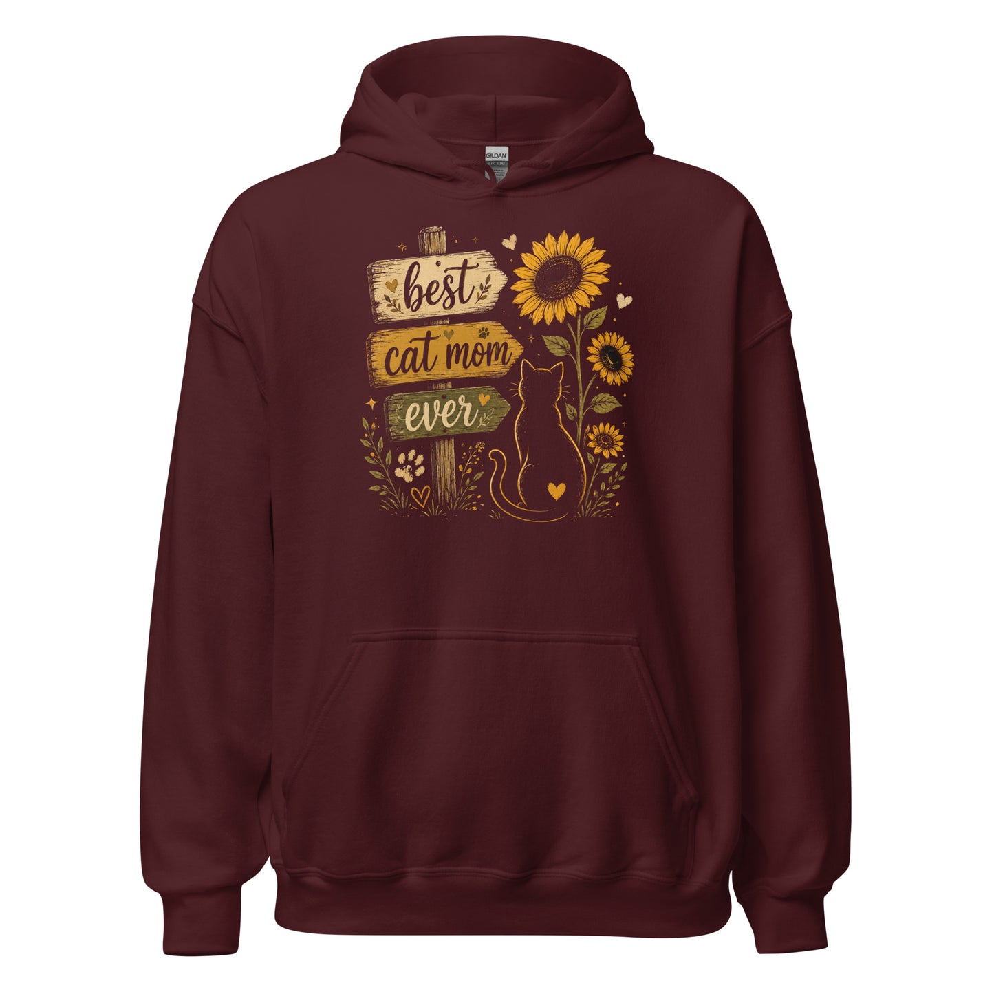 Best Cat Mom Ever hoodie in Maroon, front view