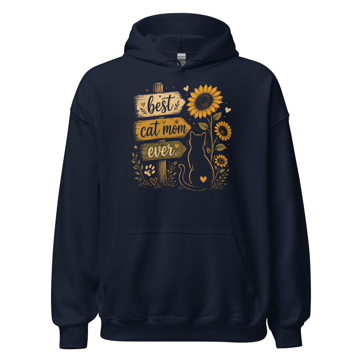 Best Cat Mom Ever hoodie in Navy, front view