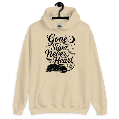 Gone From Sight Never From My Heart dog memorial hoodie in Sand, front view