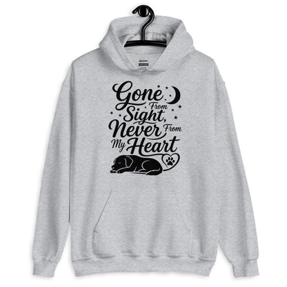 Gone From Sight Never From My Heart dog memorial hoodie in Sport Grey, front view