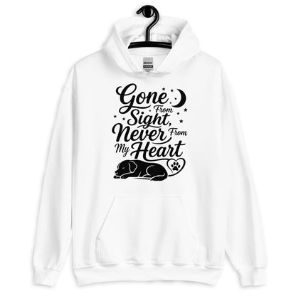 Gone From Sight Never From My Heart dog memorial hoodie in White, front view