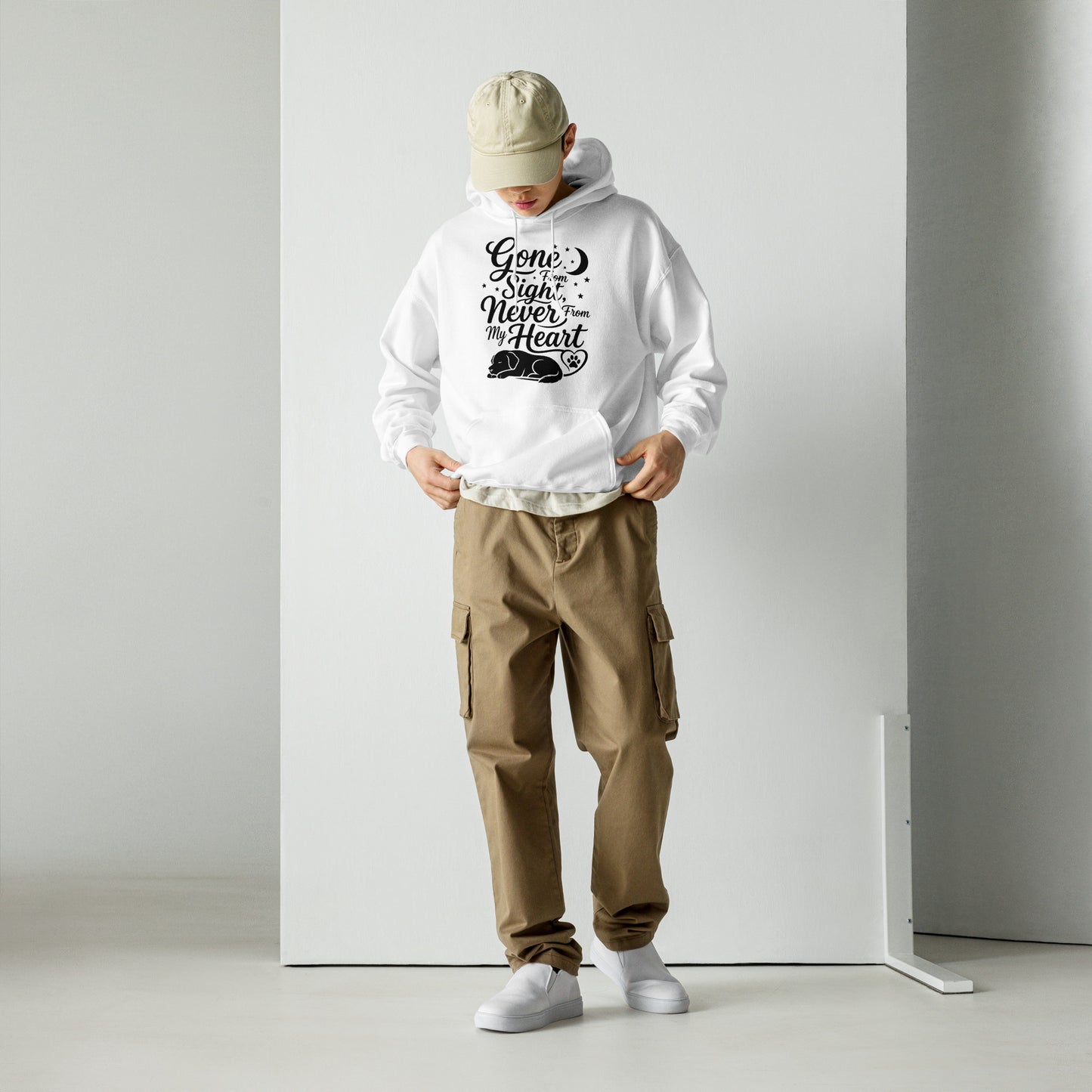 Gone From Sight Never From My Heart dog memorial hoodie in White, front view