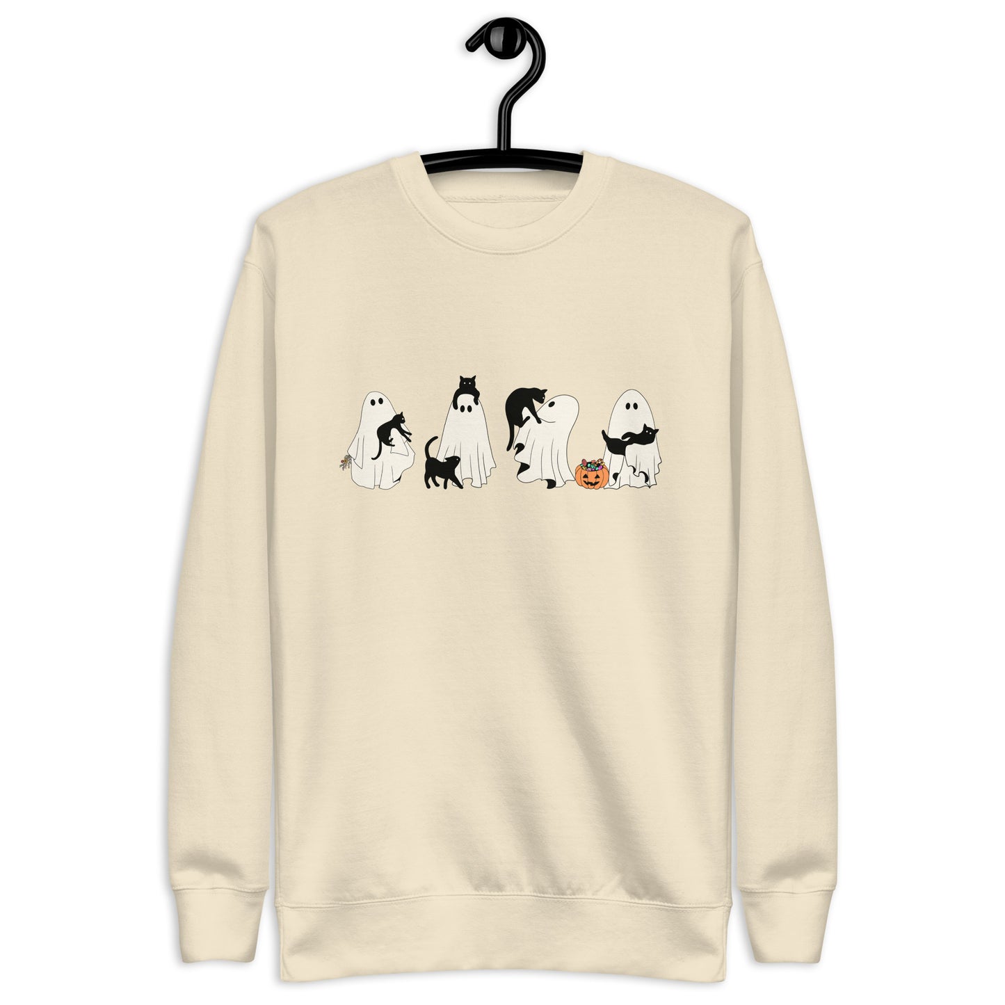 Ghosts and Cats Halloween premium sweatshirt in Bone, front view