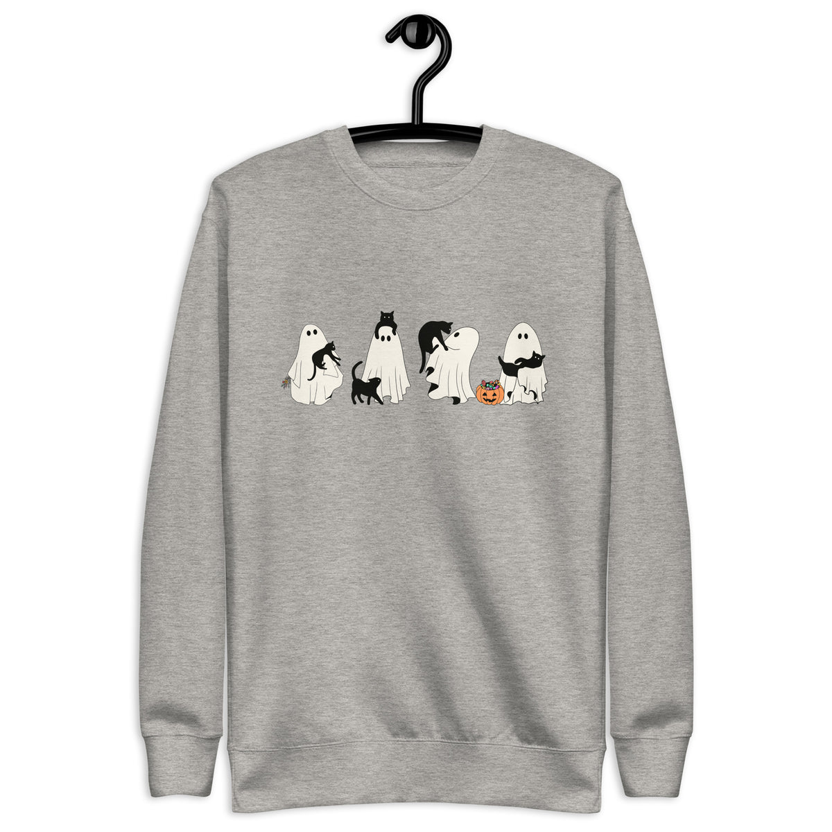 Ghosts and Cats Halloween premium sweatshirt in Carbon Grey, front view