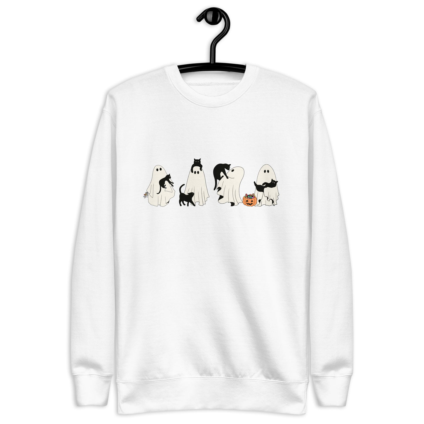 Ghosts and Cats Halloween premium sweatshirt in White, front view