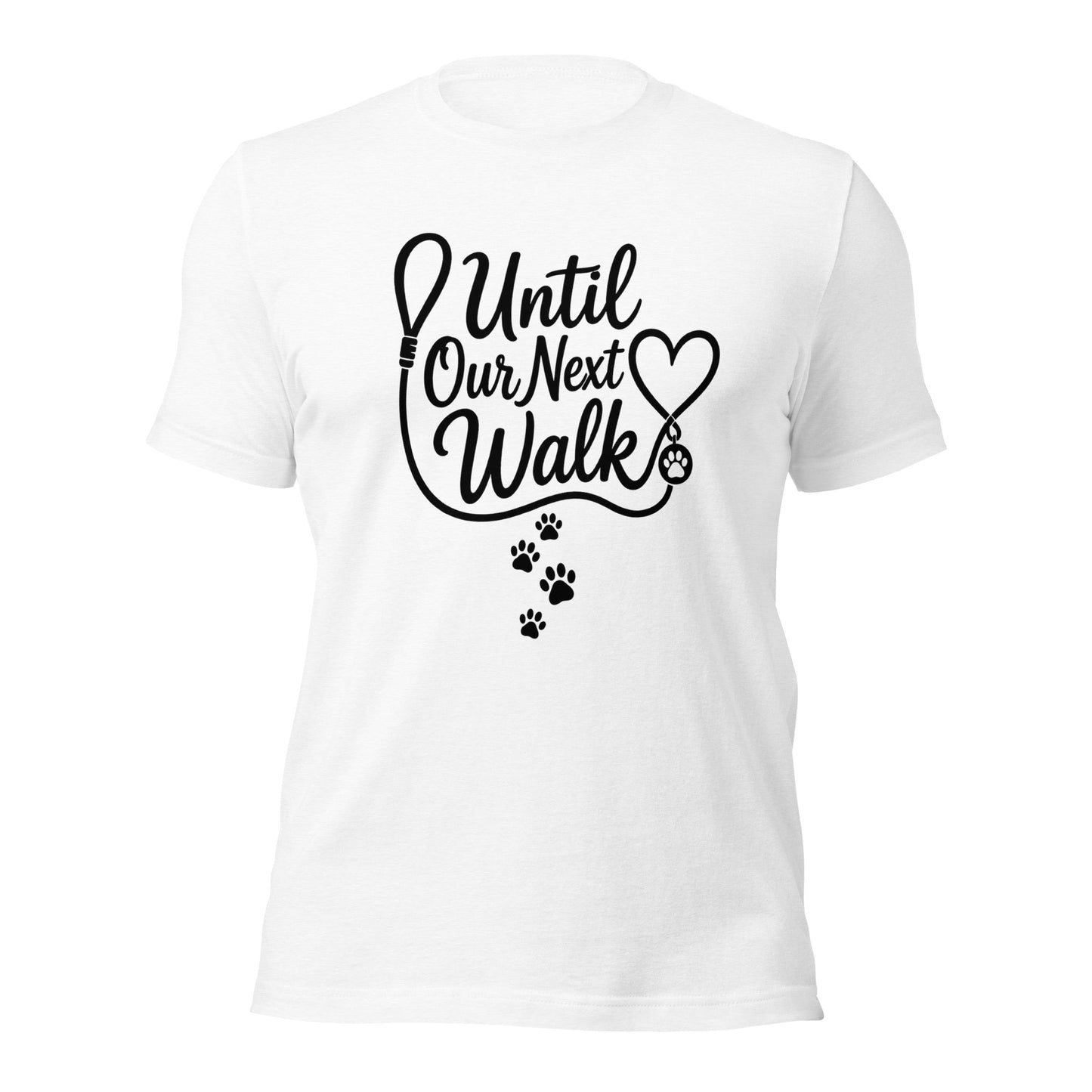 Until Our Next Walk dog memorial tee in Solid White Blend, front view